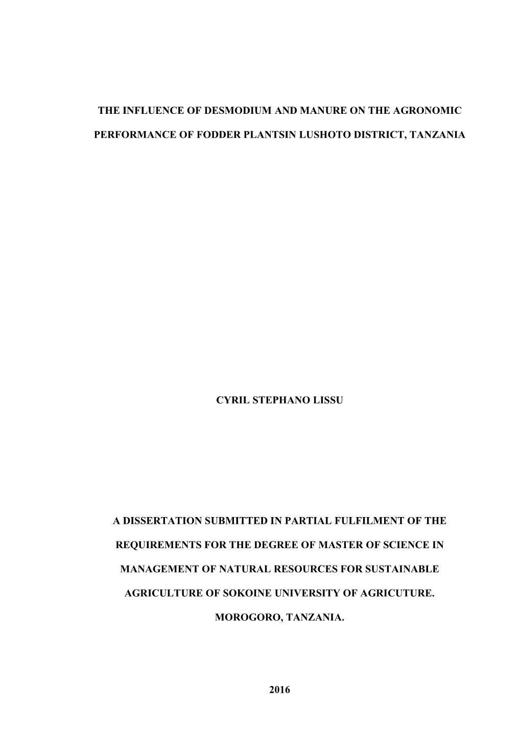 The Influence of Desmodium and Manure on the Agronomic