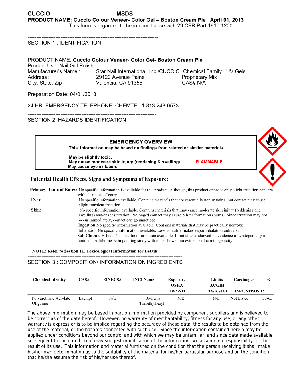 MATERIAL SAFETY DATA SHEET (Page 1 of 3)