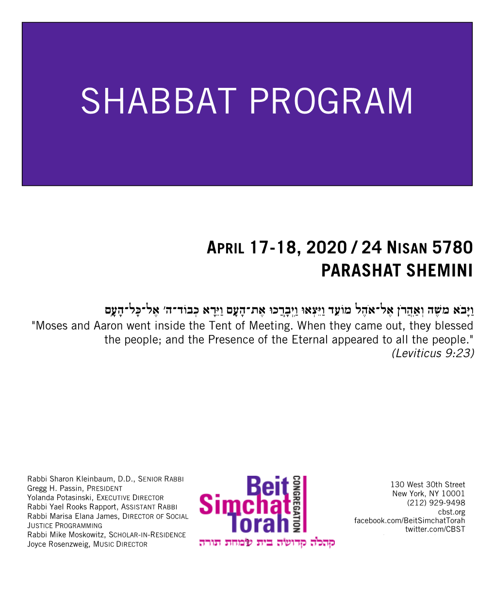 Shabbat Program