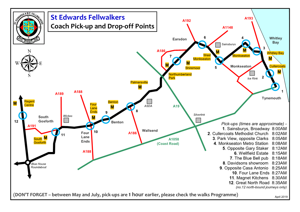 St Edwards Fellwalkers Coach Pick-Up