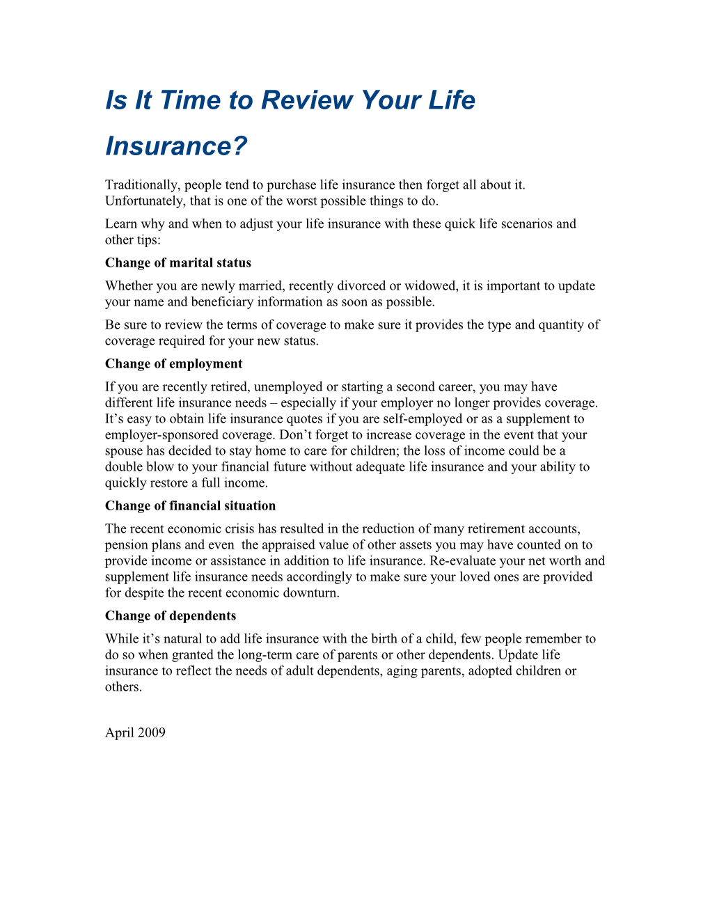 Is It Time to Review Your Life Insurance