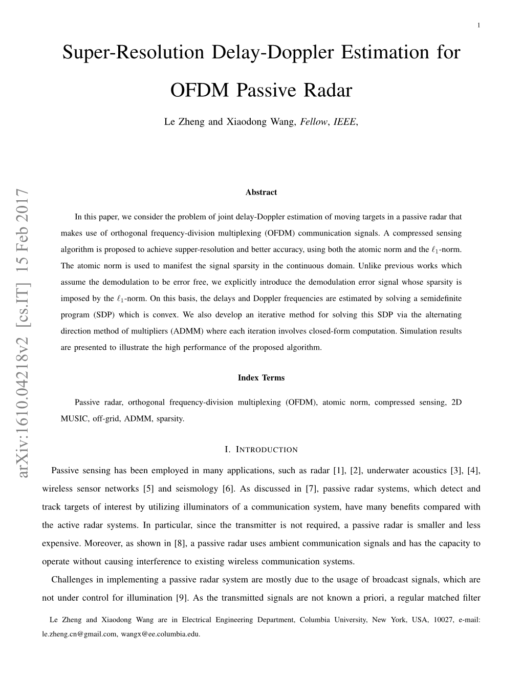 Super-Resolution Delay-Doppler Estimation for OFDM Passive Radar