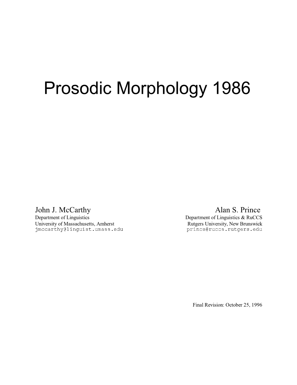 Prosodic Morphology 1986