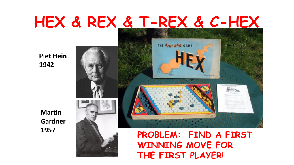 Hex, Reverse Hex and Cylindrical Hex Piet Hein and Martin Gardner And