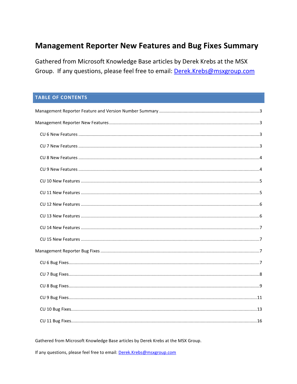 Management Reporter New Features and Bug Fixes Summary