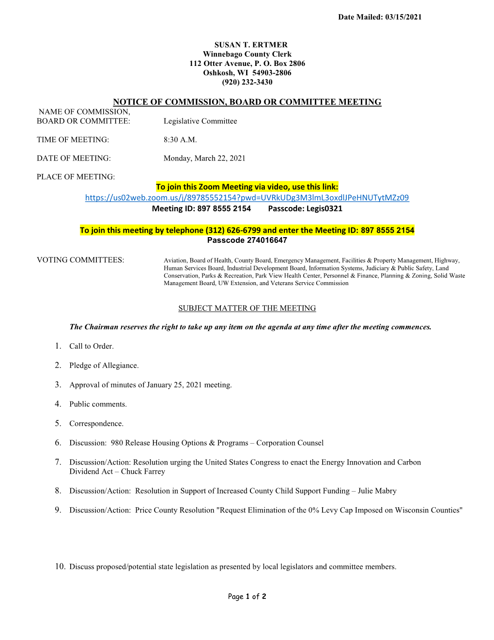 NOTICE of COMMISSION, BOARD OR COMMITTEE MEETING to Join