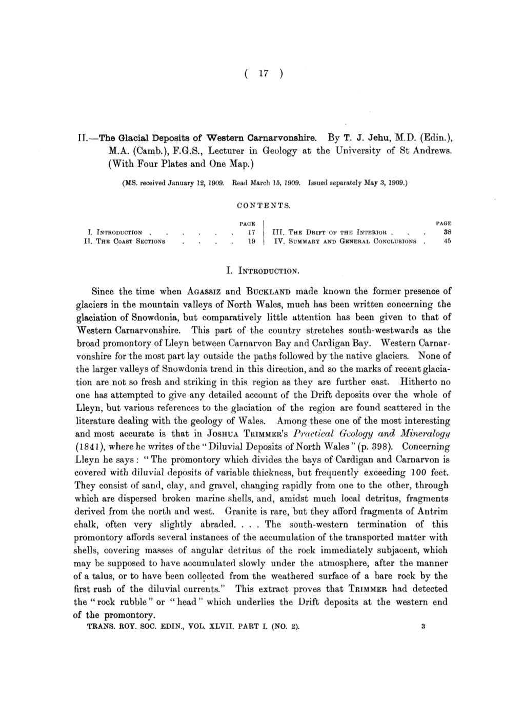 II.—The Glacial Deposits of Western Carnarvonshire. by T. J. Jehu, M.D. (Edin.), M.A