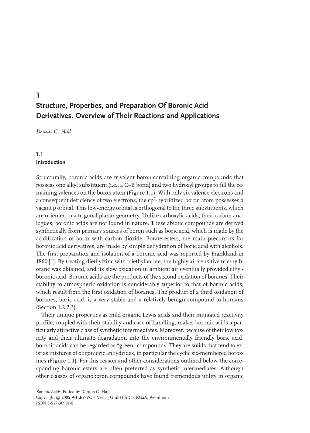 1 Structure, Properties, and Preparation of Boronic Acid Derivatives