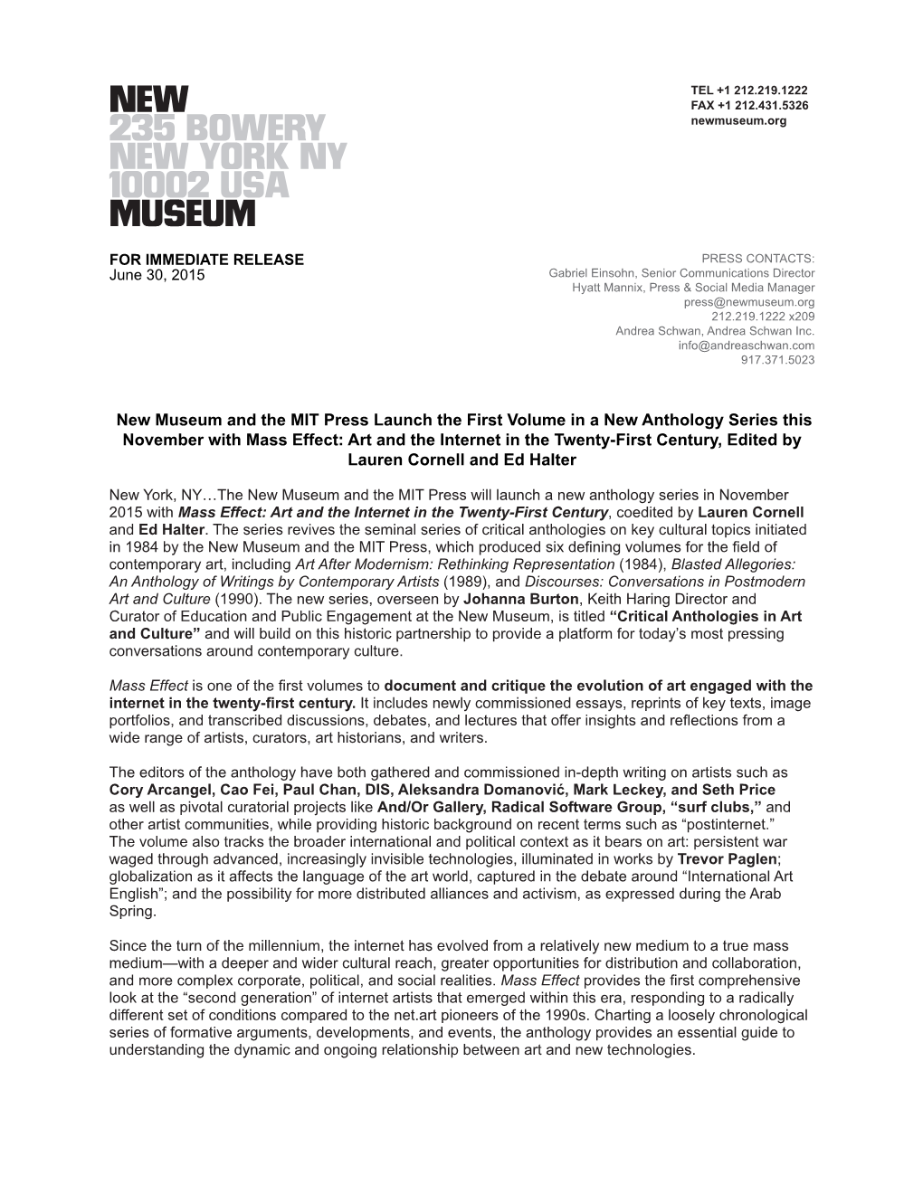 New Museum and the MIT Press Launch the First Volume in a New