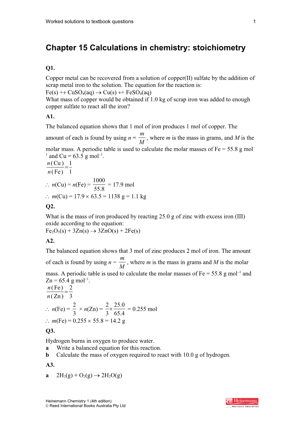 Chapter 15 Calculations in Chemistry: Stoichiometry