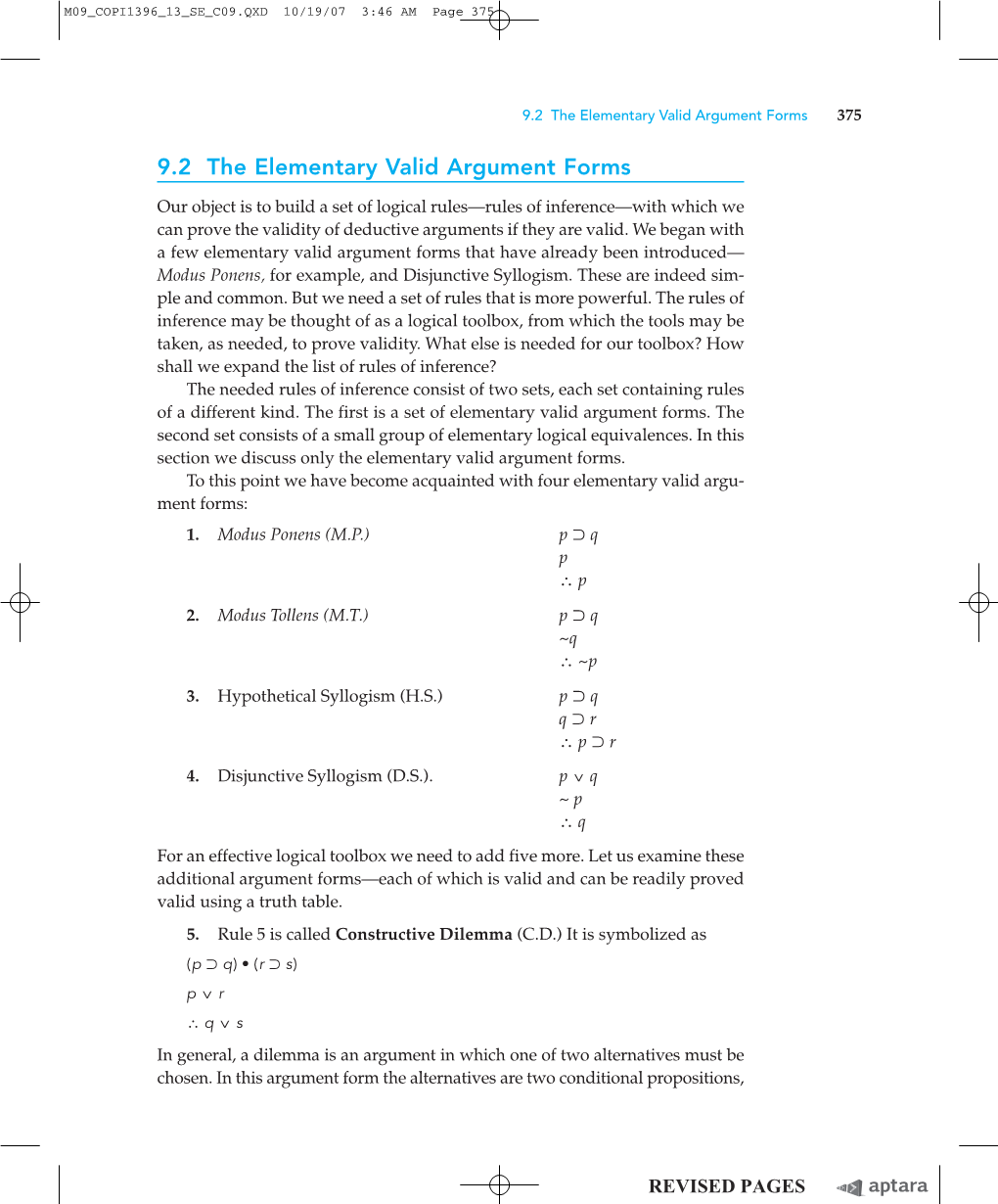 9.2 the Elementary Valid Argument Forms 375