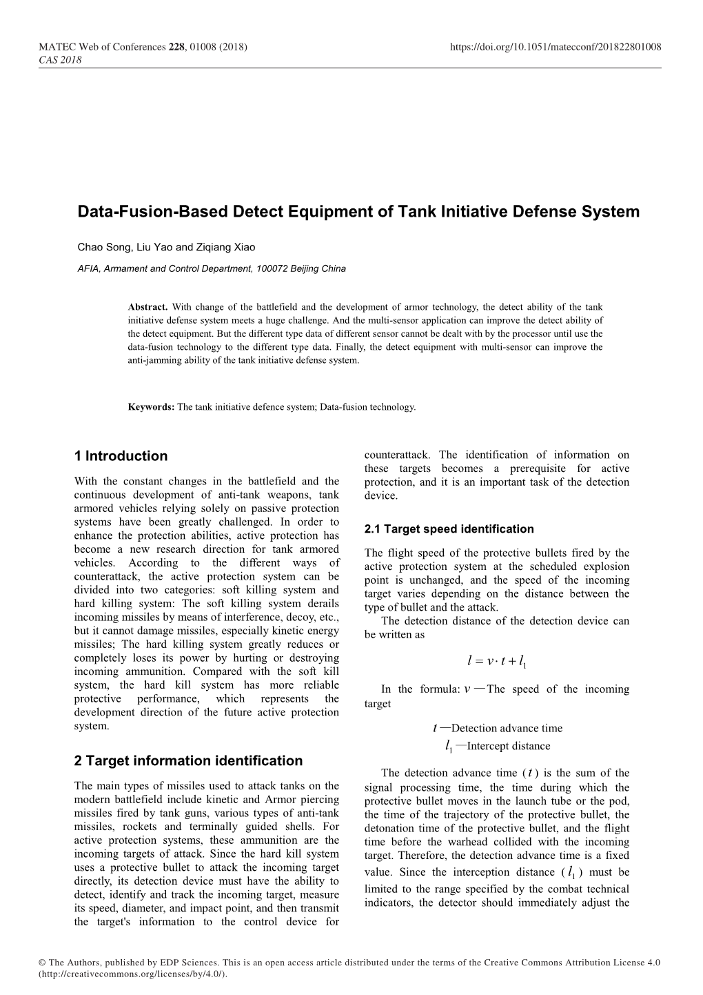 Data-Fusion-Based Detect Equipment of Tank Initiative Defense System