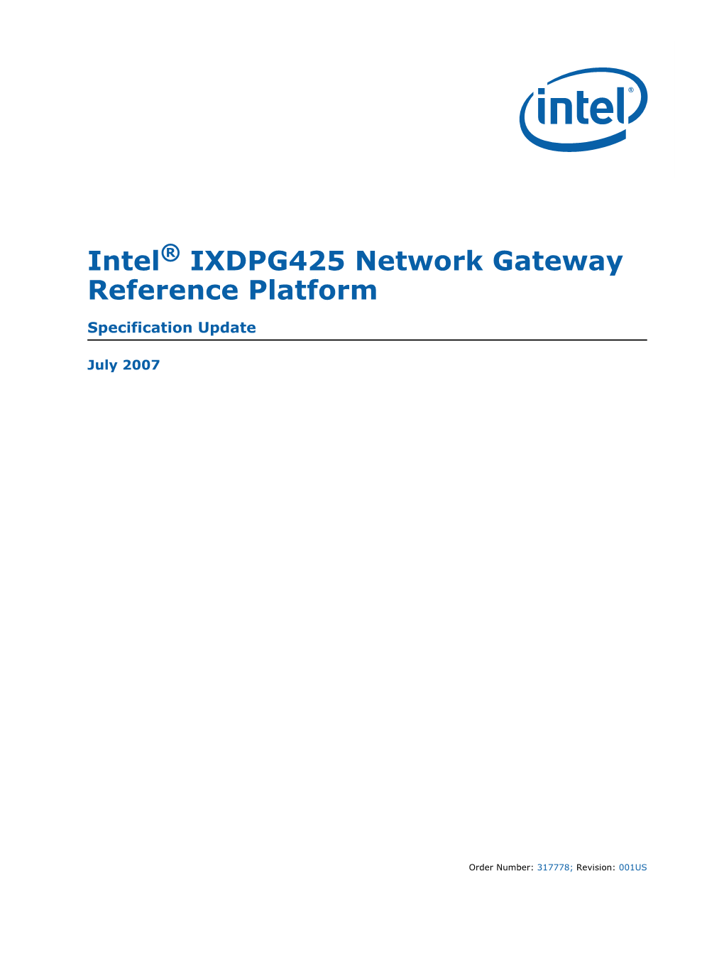 Intel® IXDPG425 Network Gateway Reference Platform Specification
