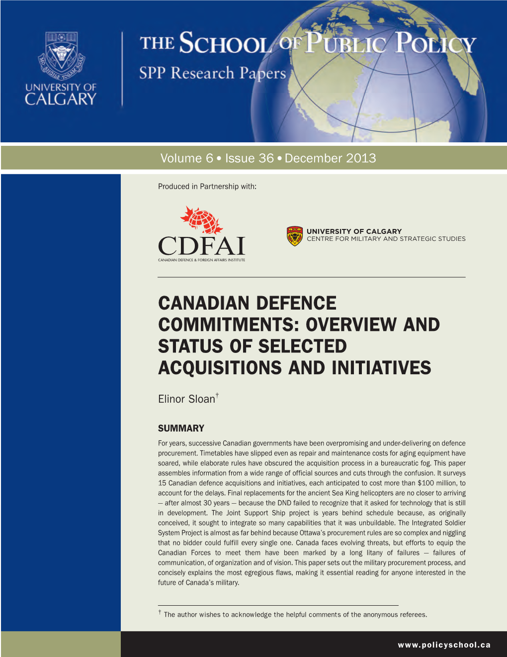 Canadian Defence Commitments: Overview and Status of Selected Acquisitions and Initiatives