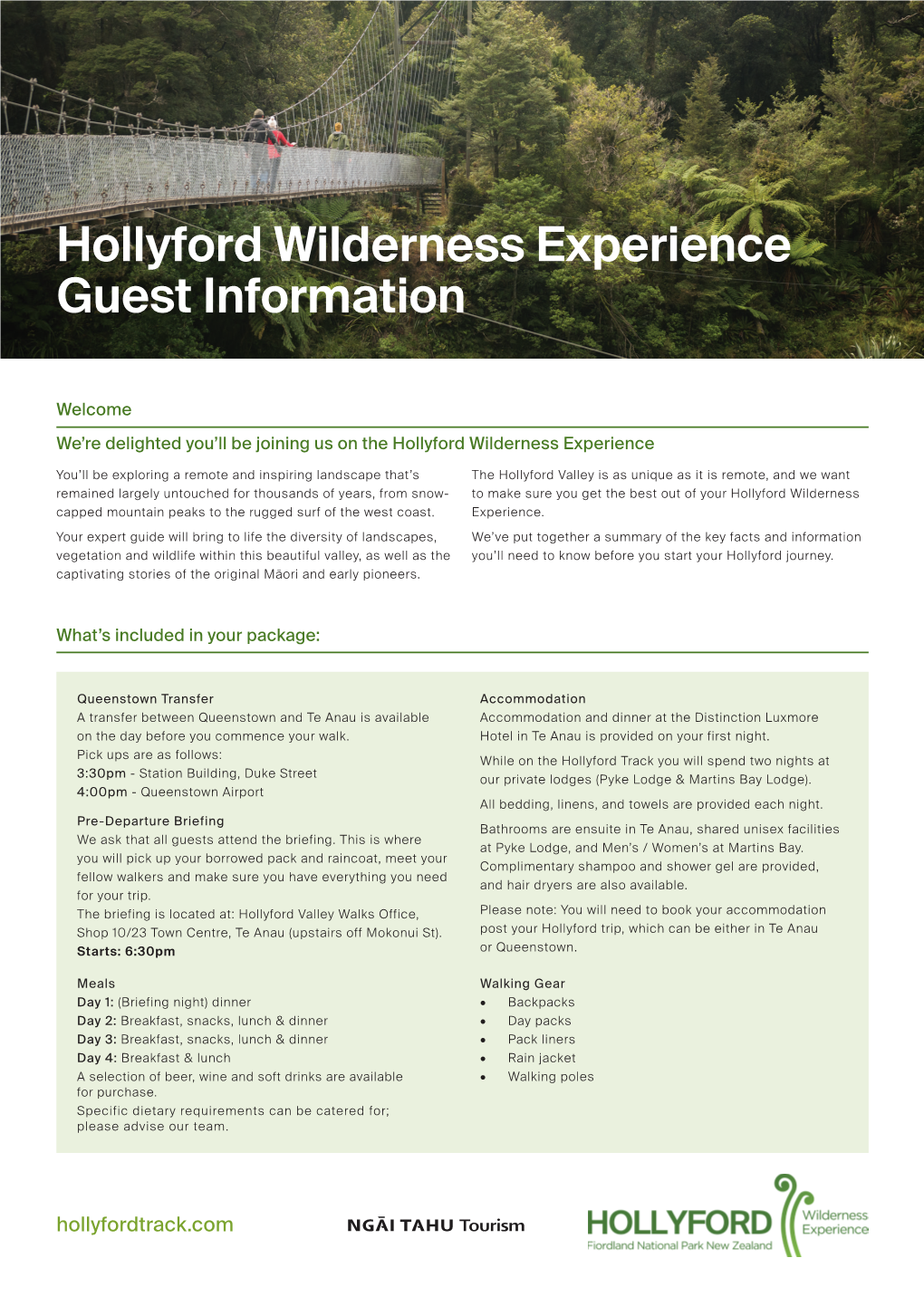 Hollyford Wilderness Experience Guest Information