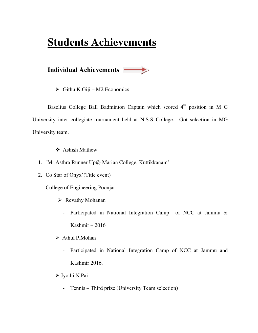 Students Achievements