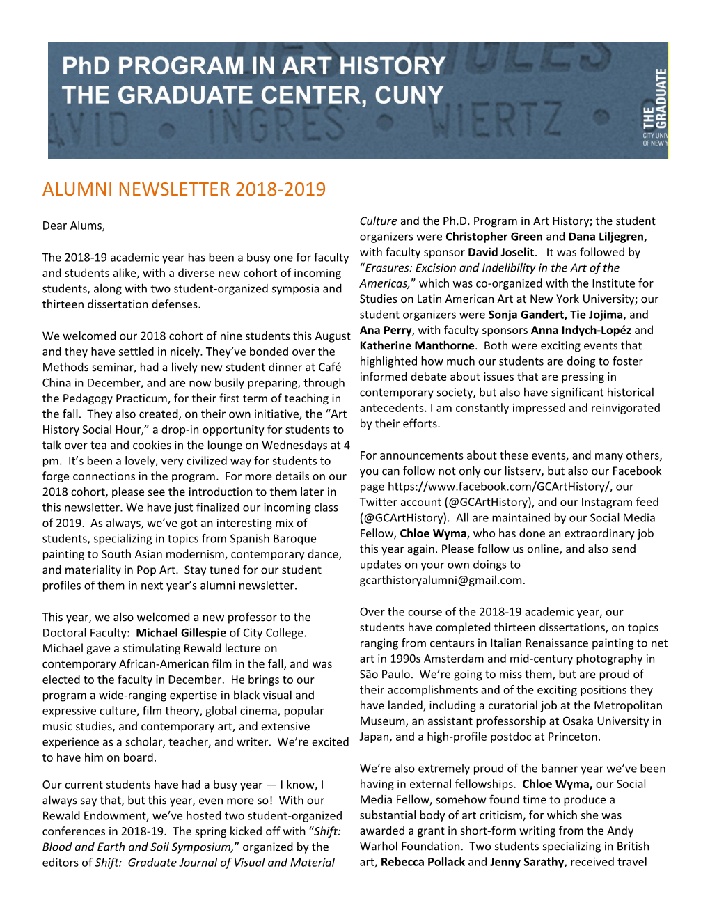 Alumni Newsletter 2018-2019