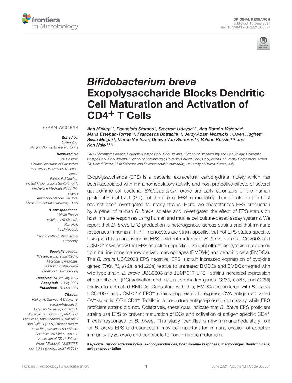 Bifidobacterium Breve Exopolysaccharide Blocks Dendritic