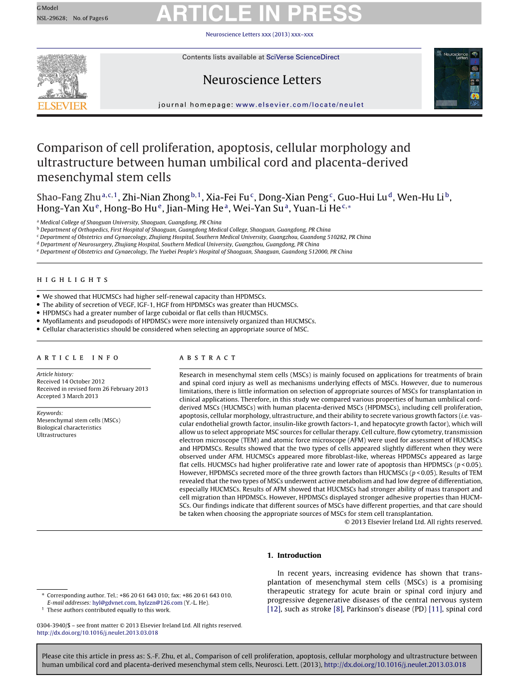 Comparison of Cell Proliferation, Apoptosis, Cellular Morphology And