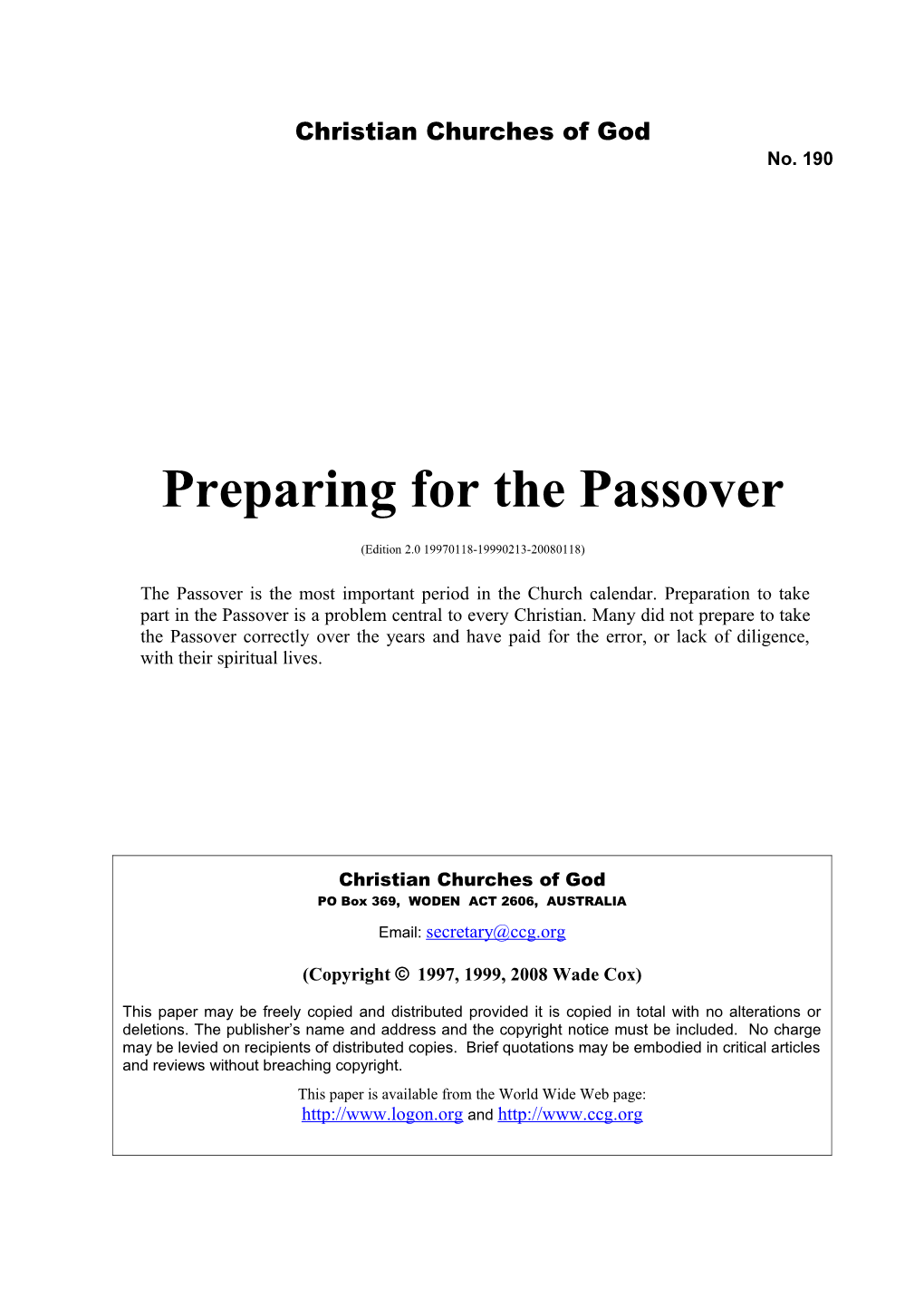 Preparing for the Passover (No. 190)