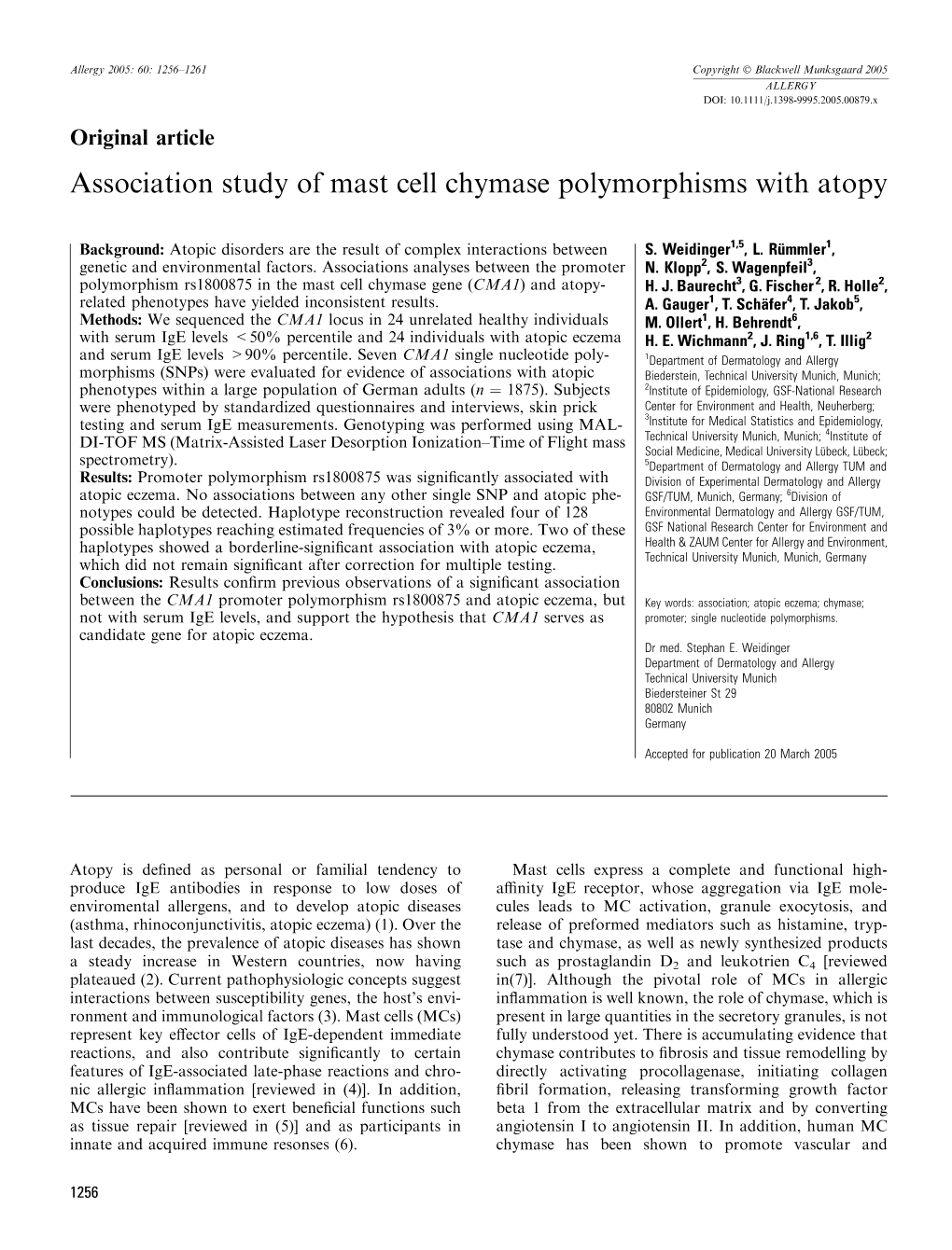 Association Study of Mast Cell Chymase Polymorphisms with Atopy