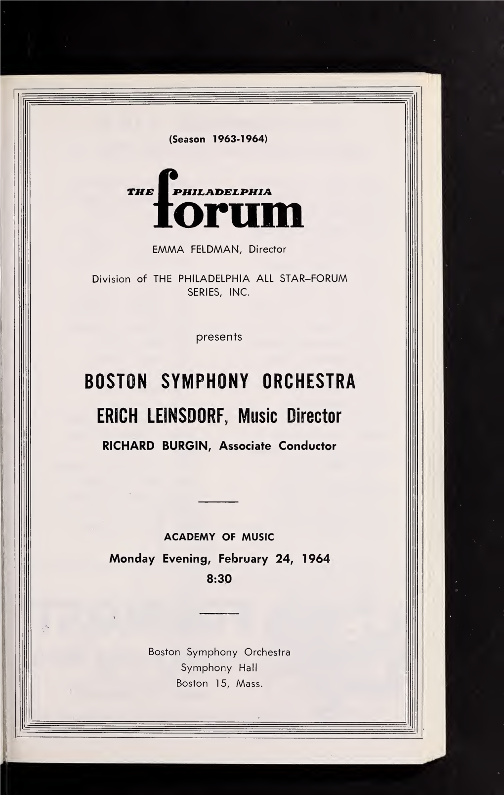 Boston Symphony Orchestra Concert Programs, Season 83,1963-1964, Trip