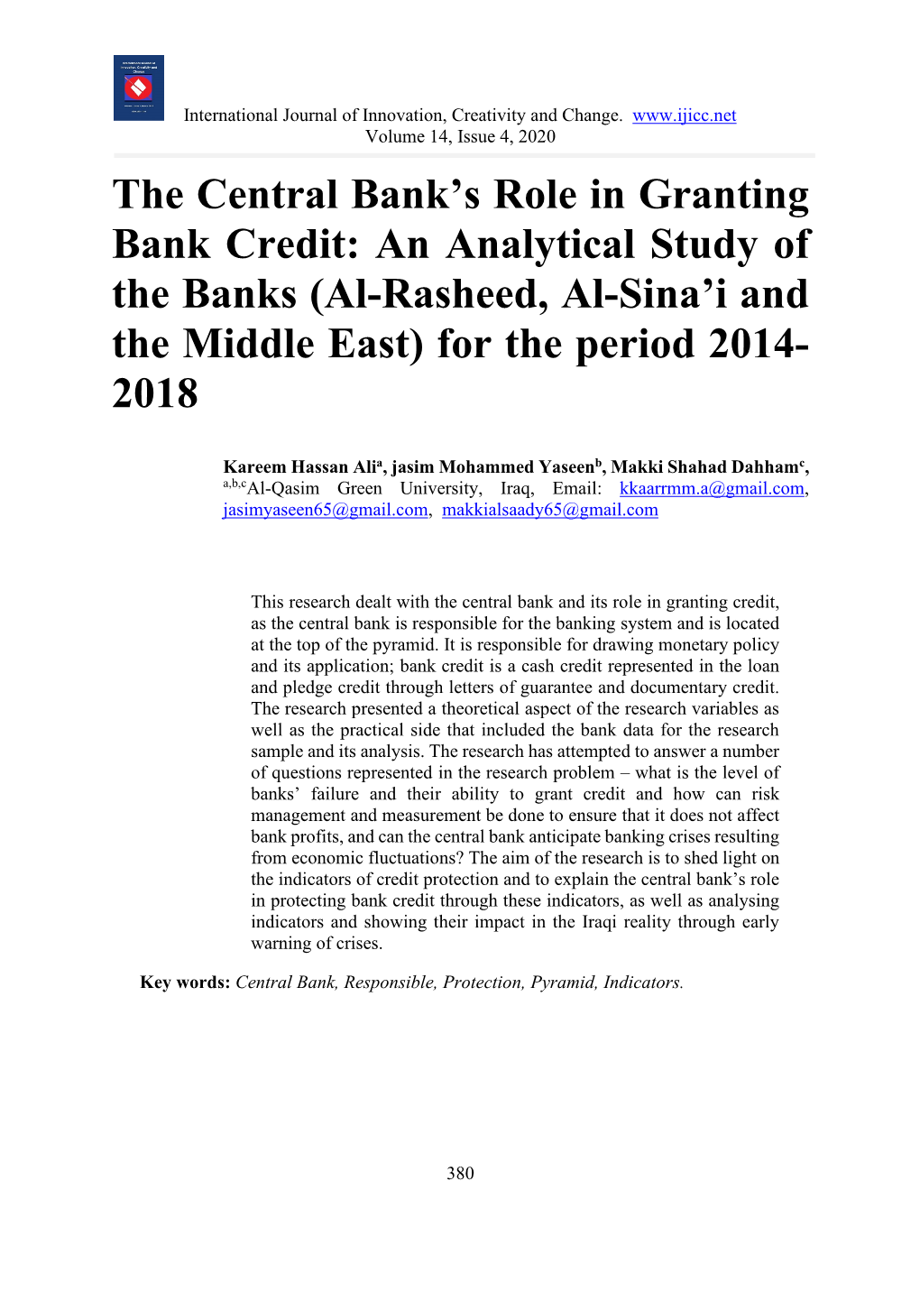 The Central Bank's Role in Granting Bank Credit