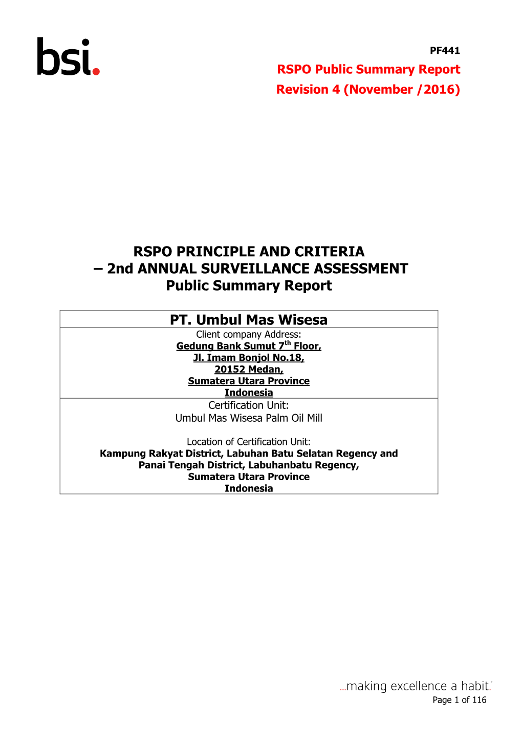 RSPO Public Summary Report Revision 4 (November /2016)