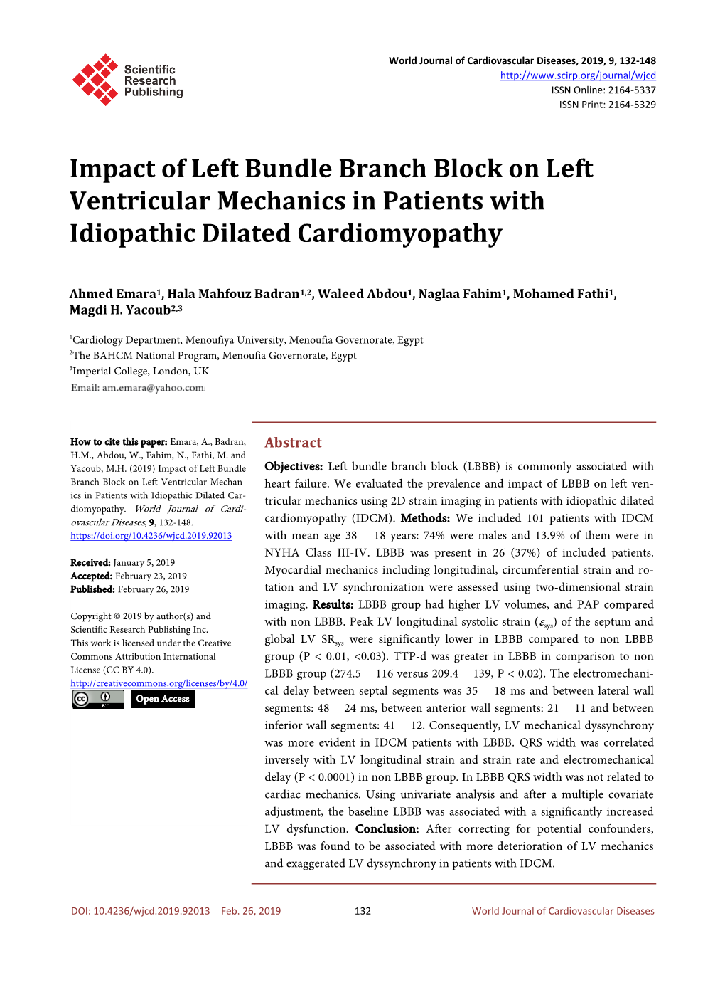 Impact of Left Bundle Branch Block on Left Ventricular Mechanics in Patients with Idiopathic Dilated Cardiomyopathy