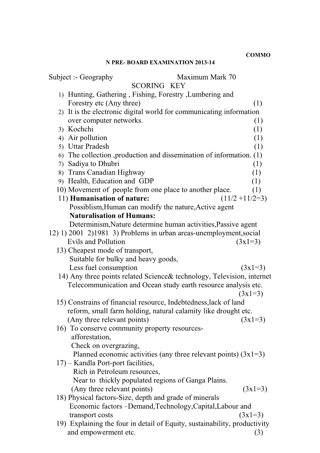 Common Pre- Board Examination 2013-14