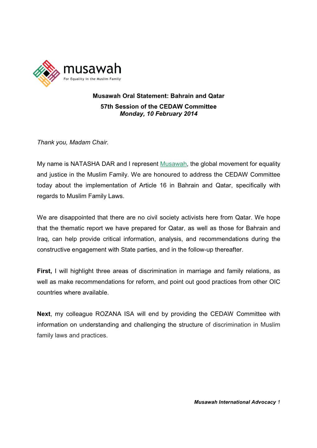 Musawah Oral Statement Bahrain and Qatar FINAL