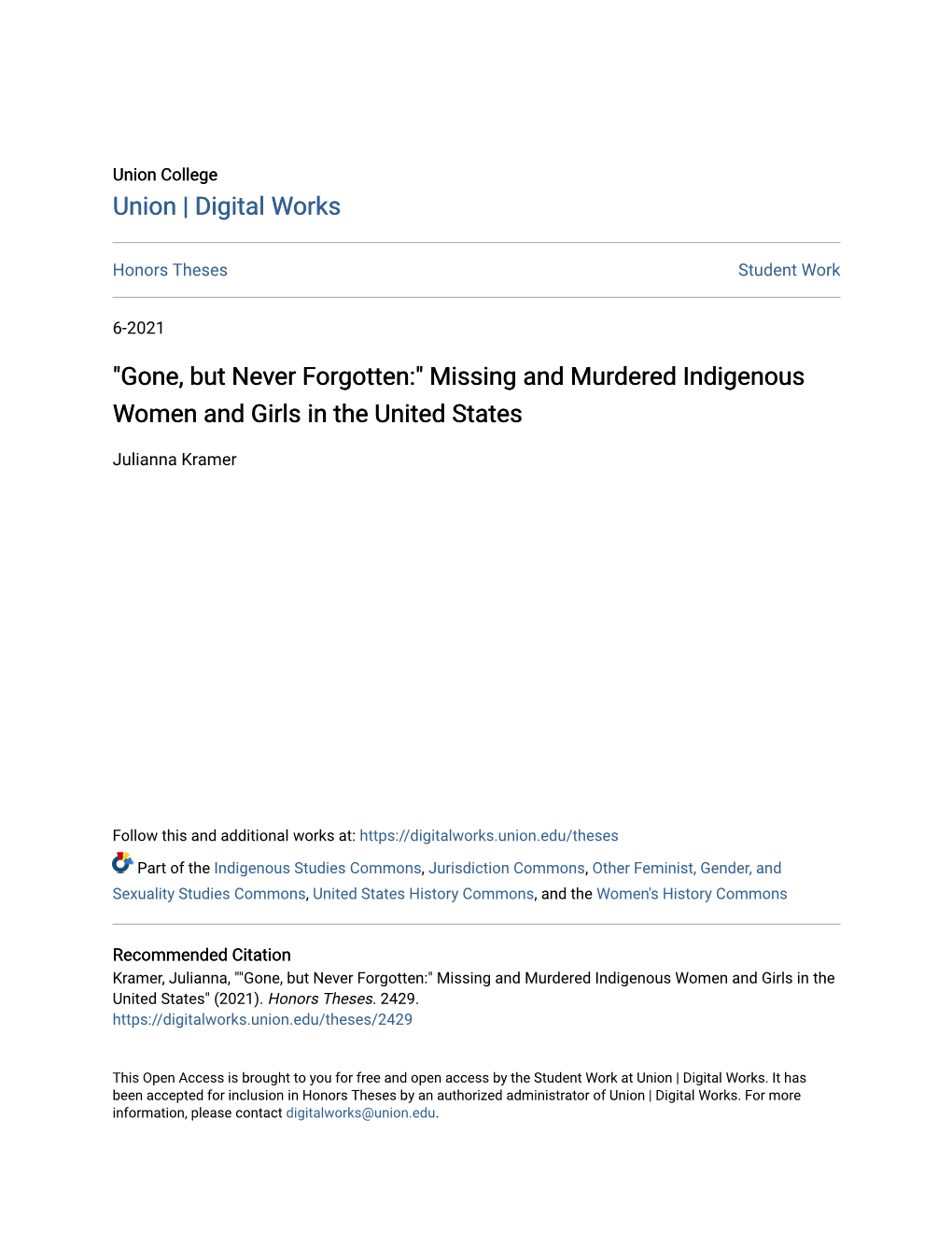Missing and Murdered Indigenous Women and Girls in the United States