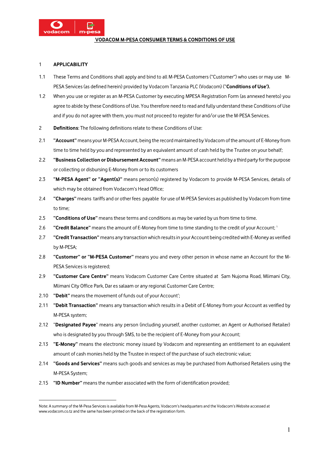 Mobilemoney Account Terms and Conditions