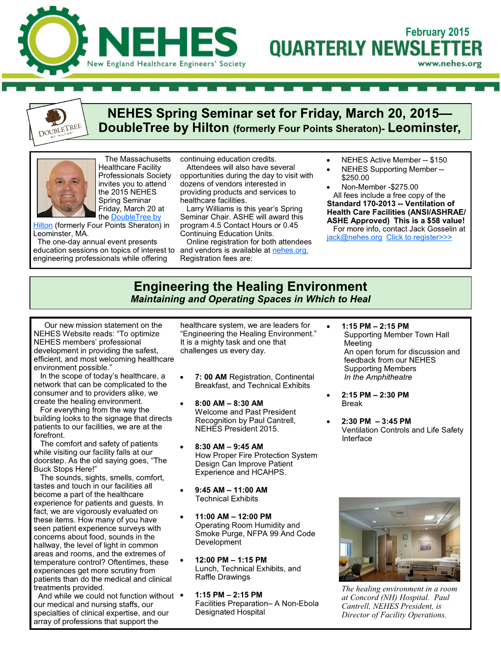 NEHES Spring Seminar Set for Friday, March 20, 2015— Doubletree by Hilton (Formerly Four Points Sheraton)- Leominster