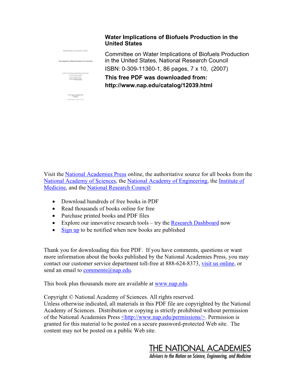 Water Implications of Biofuels Production in the Nited States