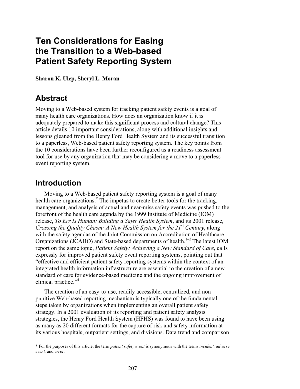 Ten Considerations for Easing the Transition to a Web-Based Patient Safety Reporting System