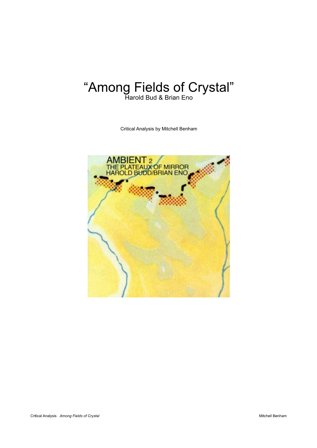 “Among Fields of Crystal” Harold Bud & Brian Eno