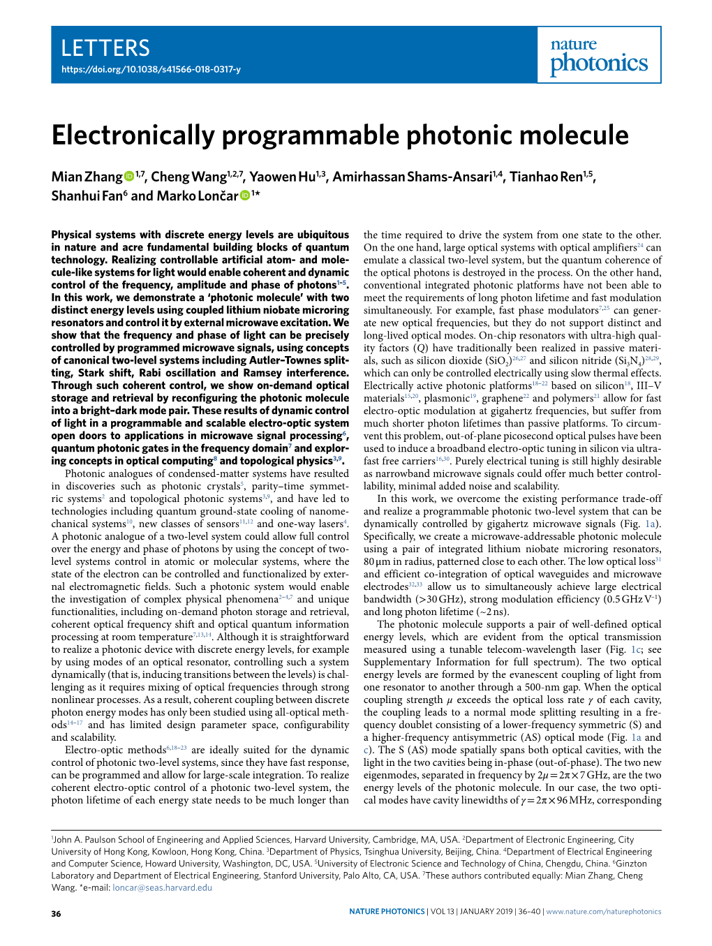 Electronically Programmable Photonic Molecule