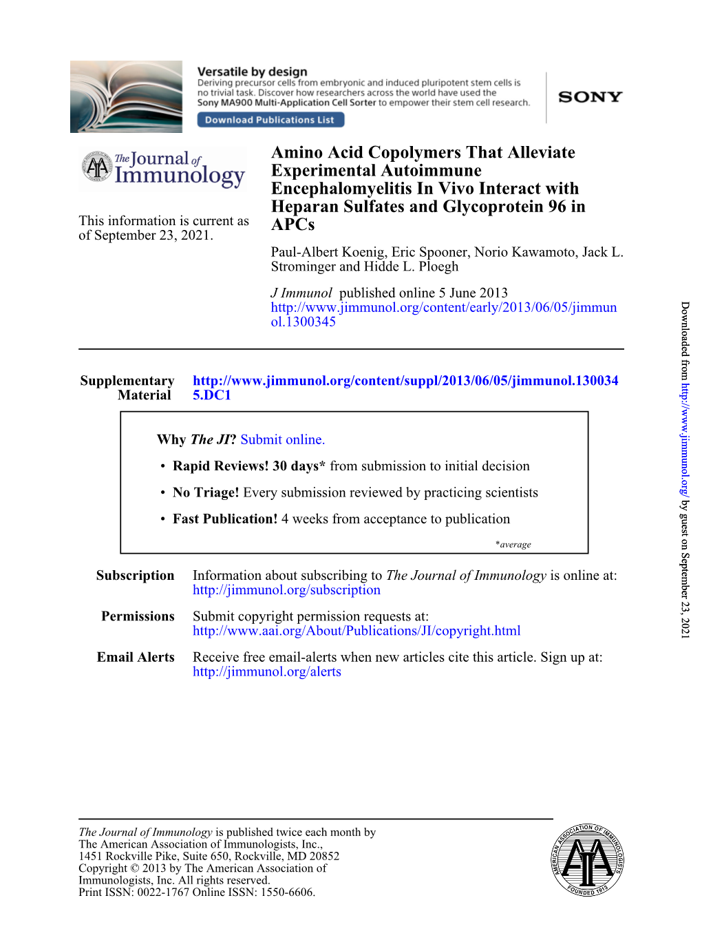 Apcs Heparan Sulfates and Glycoprotein 96 In