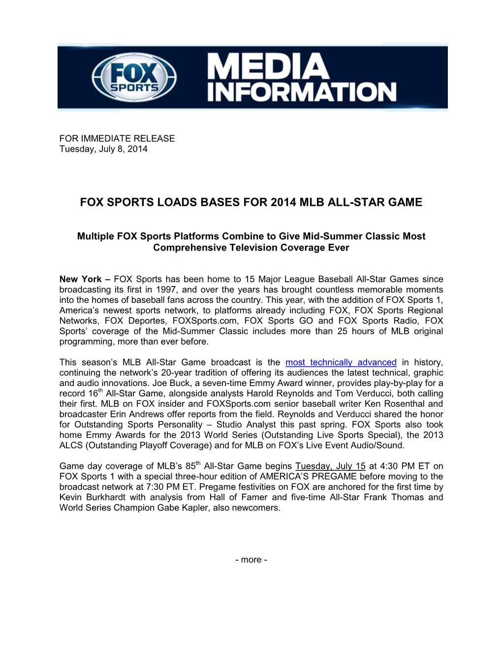 Fox Sports Loads Bases for 2014 Mlb All-Star Game