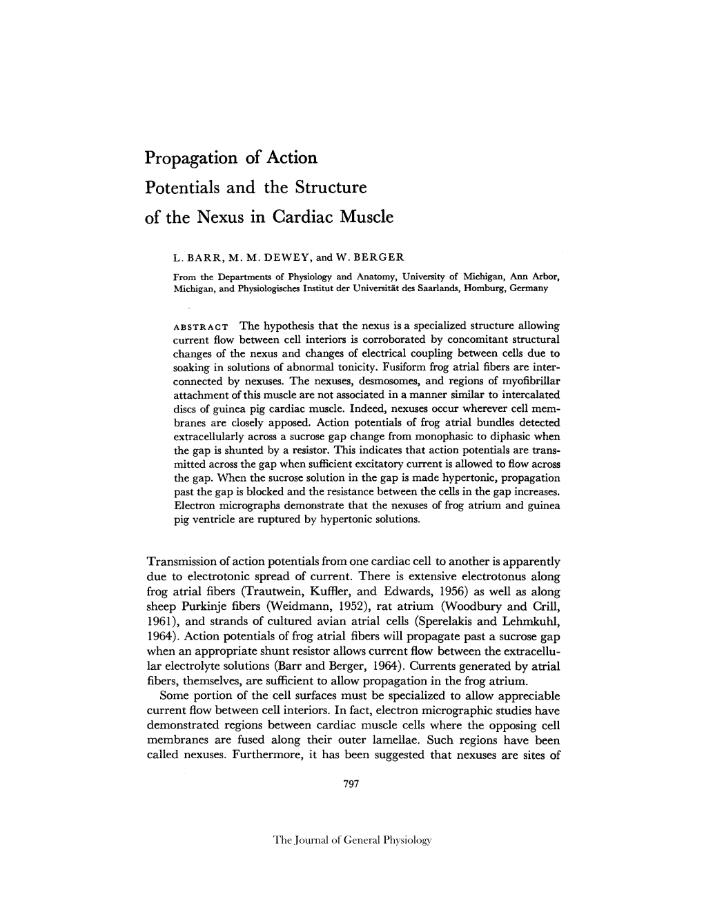 Propagation of Action Potentials and the Structure of the Nexus in Cardiac Muscle