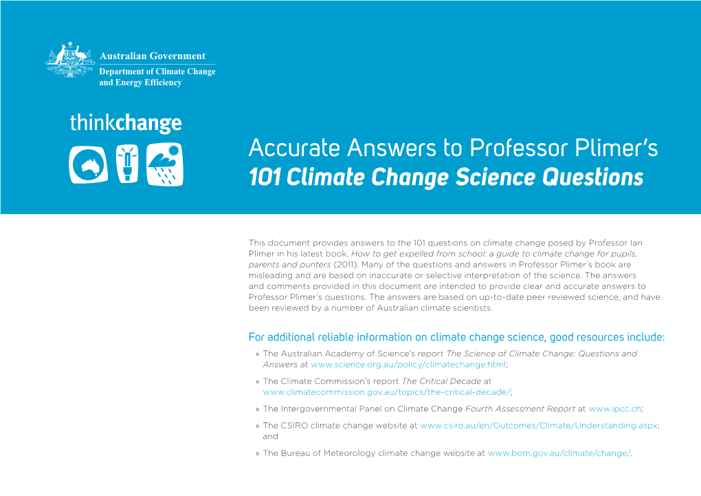 Accurate Answers to Professor Plimer's 101 Climate Change Science Questions
