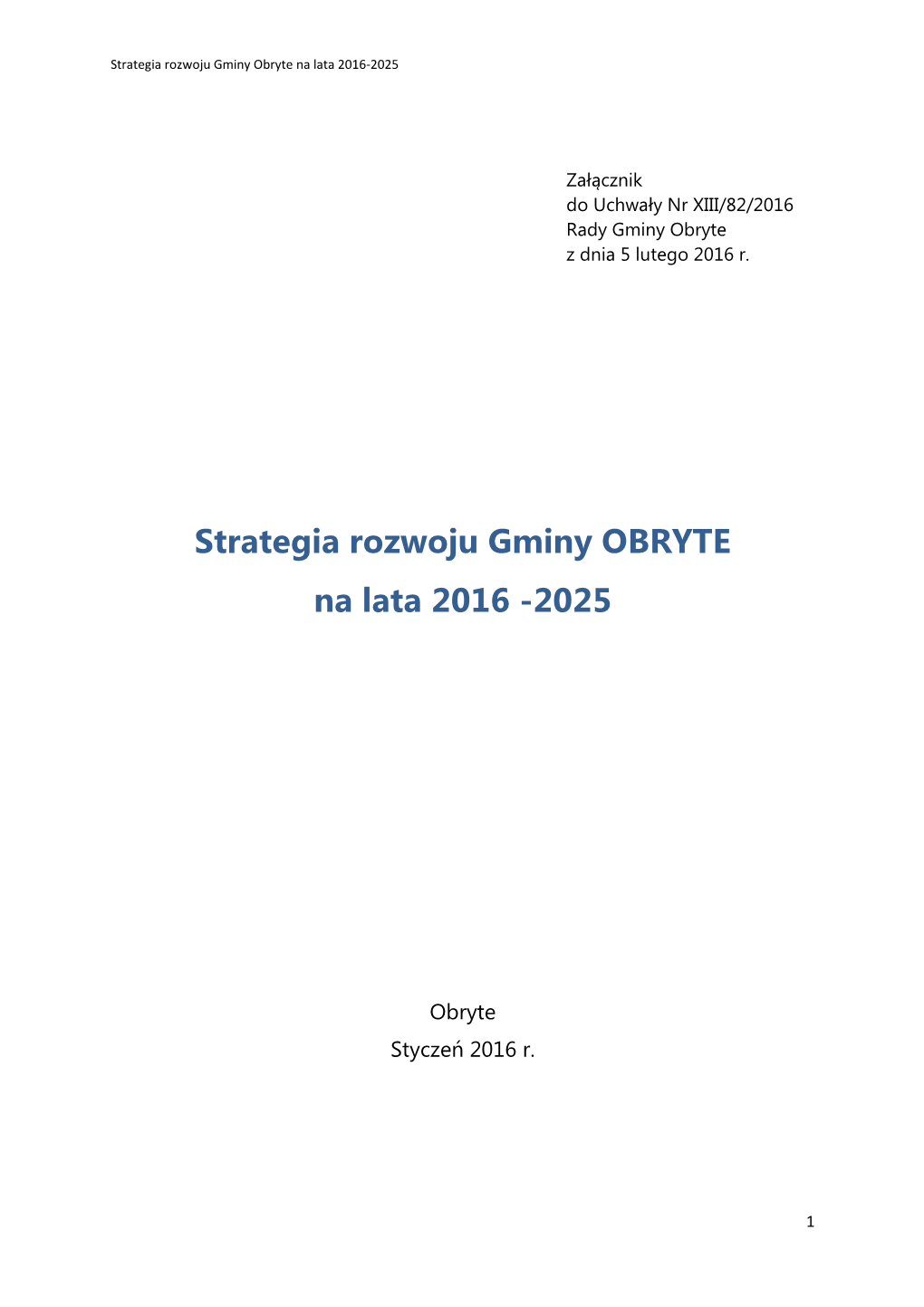 Strategia Rozwoju Gminy Obryte Na Lata 2016-2025