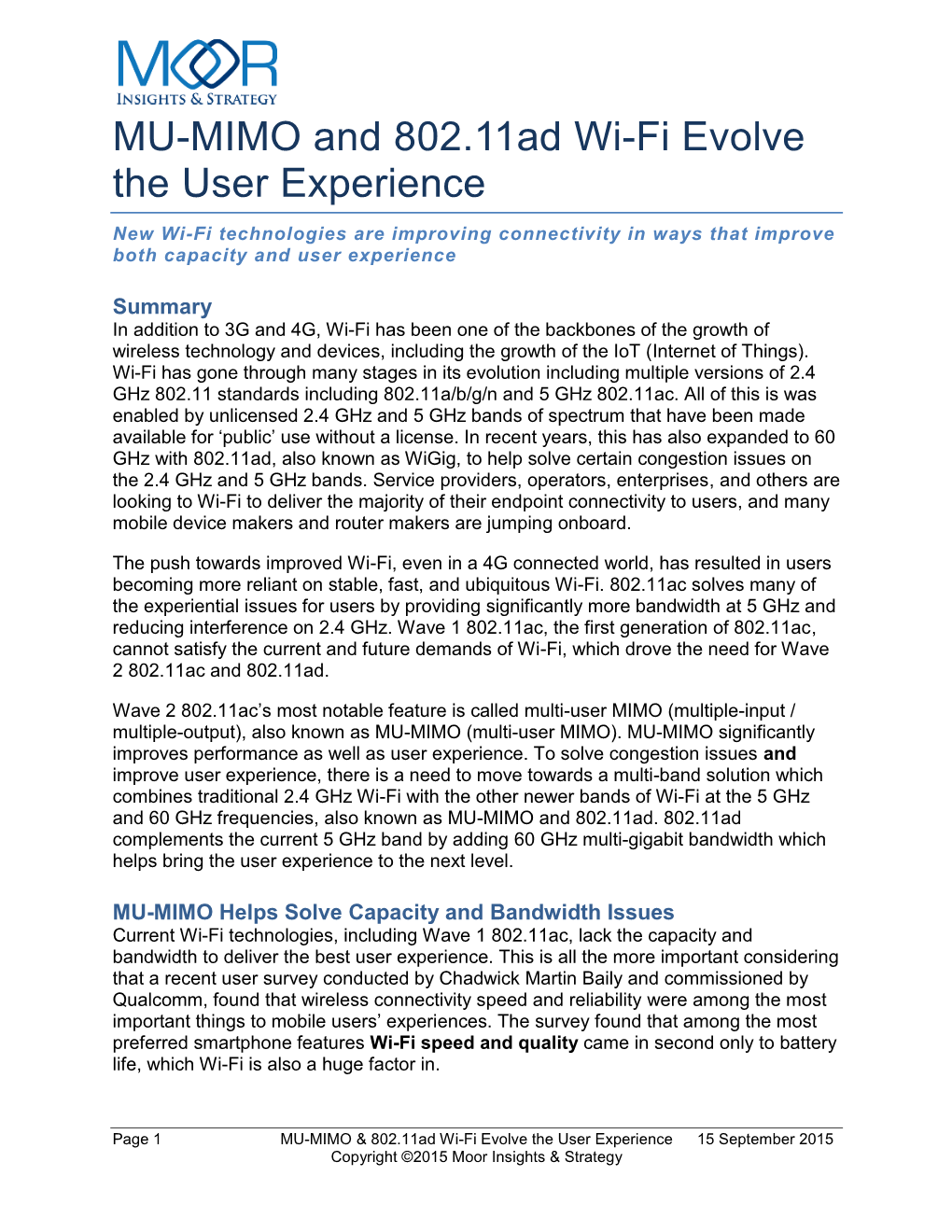 MU-MIMO and 802.11Ad Wi-Fi Evolve the User Experience