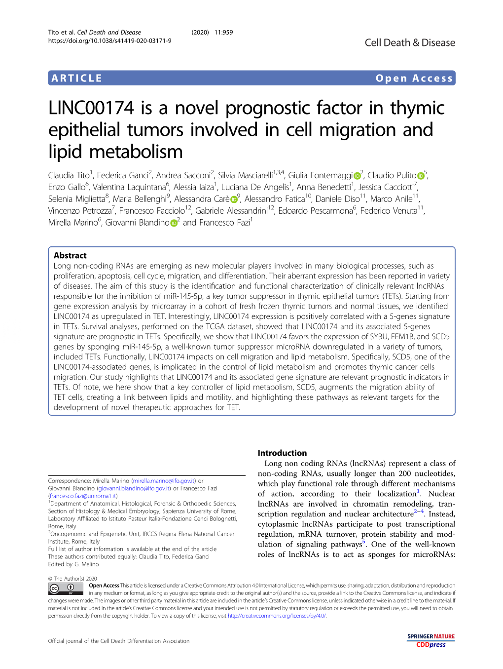 LINC00174 Is a Novel Prognostic Factor in Thymic Epithelial Tumors