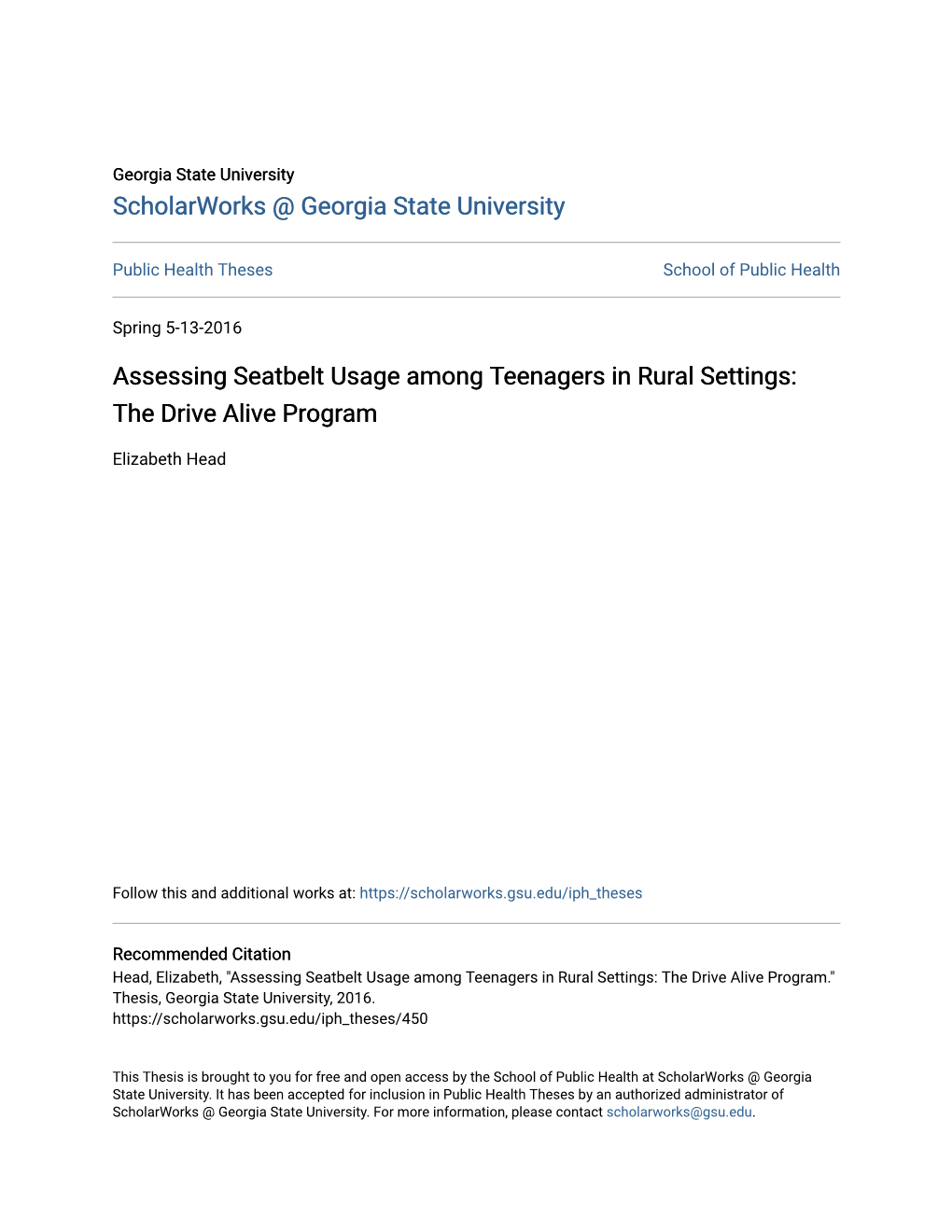 Assessing Seatbelt Usage Among Teenagers in Rural Settings: the Drive Alive Program