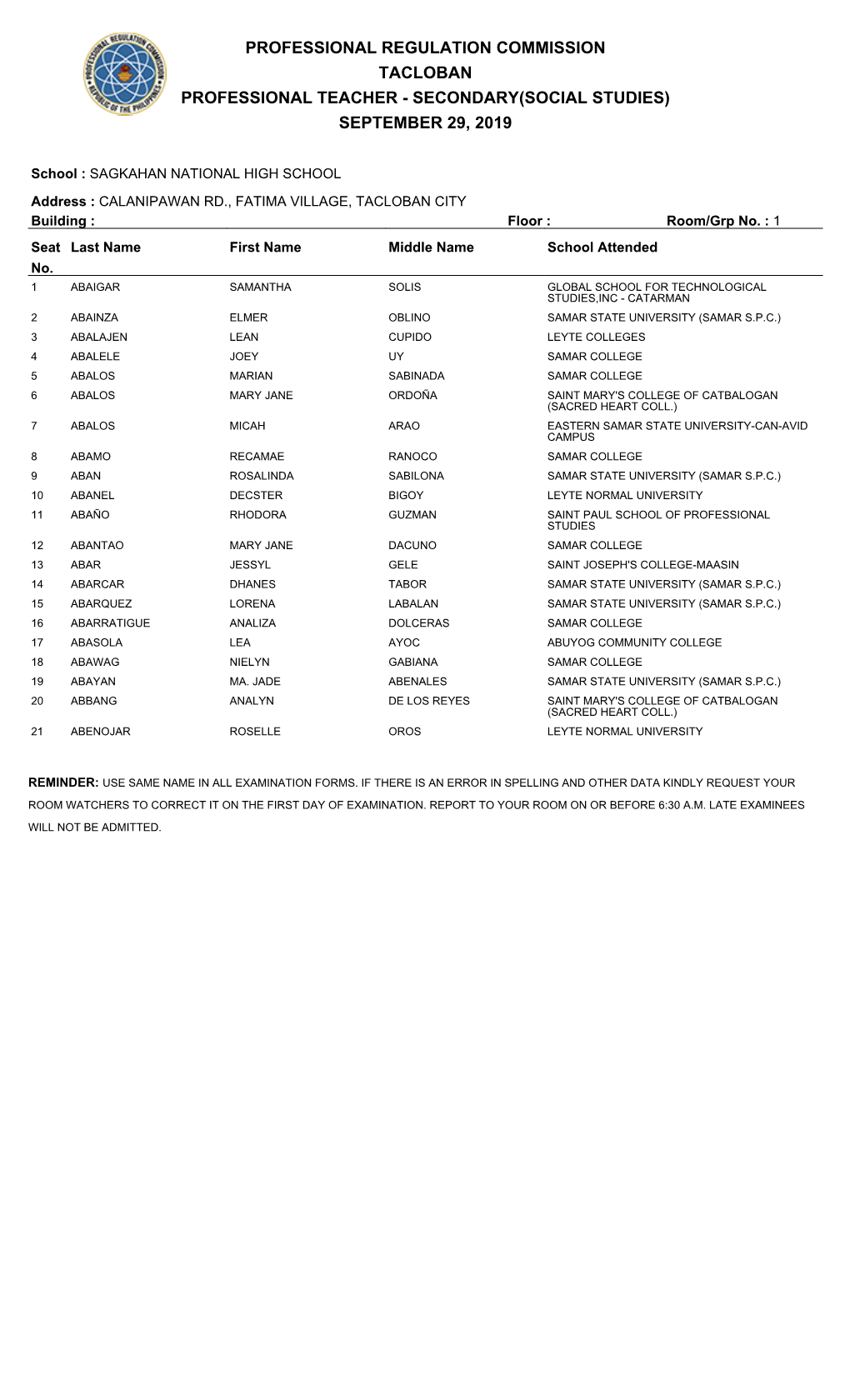 Secondary(Social Studies) September 29, 2019