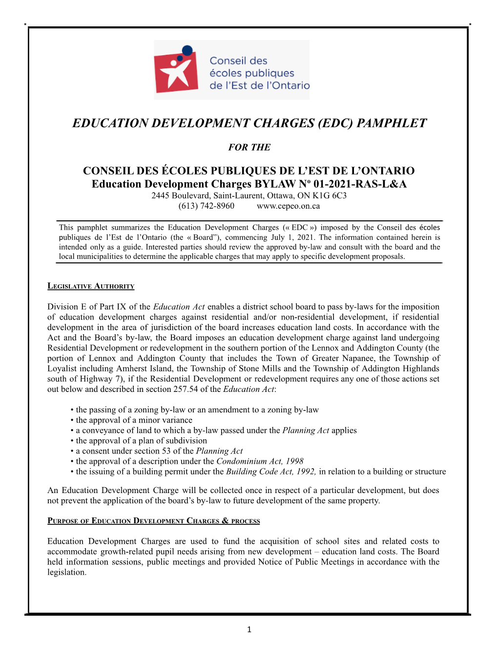 Education Development Charges (Edc) Pamphlet