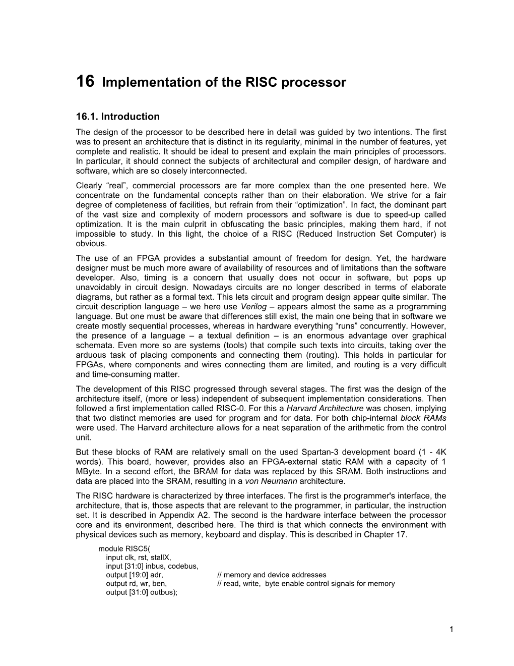 16 Implementation of the RISC Processor