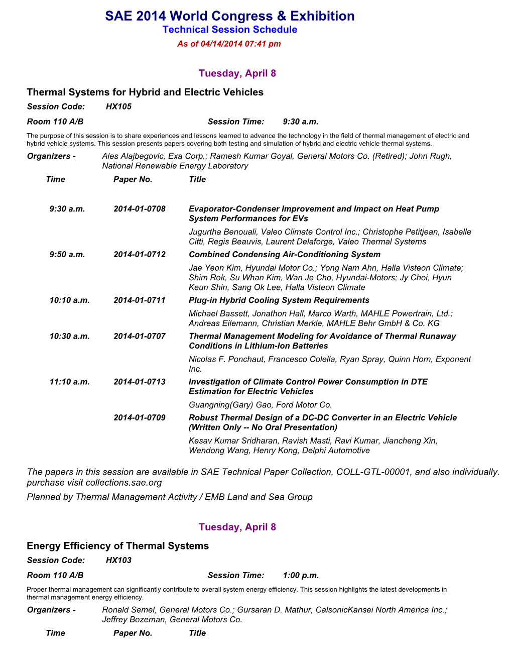 SAE 2014 World Congress & Exhibition